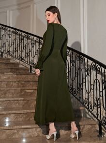 Modelyn Flounce Sleeve Belted Dress - Army Green - View 2