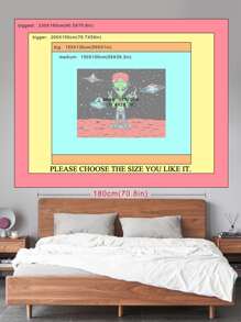 1pc Alien Pattern Tapestry, Cartoon Planet & Spaceship Print Hanging Blanket For Home Decoration, Flag For Room, Room Decor, Tapestry, Wall Decor, Wall Art, Room Stuffs, Flags For Room, Tapestry Wall Tapestry - Multicolor - View 3