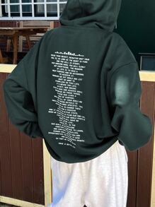 DAZY Slogan Graphic Drop Shoulder Hoodie,Fall Clothes Sweatshirt - Dark Green - View 2