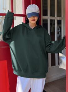 DAZY Slogan Graphic Drop Shoulder Hoodie,Fall Clothes Sweatshirt - Dark Green - View 4