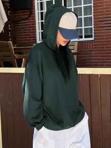 DAZY Slogan Graphic Drop Shoulder Hoodie,Fall Clothes Sweatshirt - Dark Green - View 5