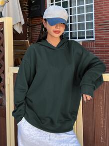 DAZY Slogan Graphic Drop Shoulder Hoodie,Fall Clothes Sweatshirt - Dark Green - View 6