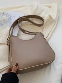 Fashionable Underarm Bag For Women, Minimalist Solid Color, Wide Strap, Bucket Bag, Versatile Zipper Shoulder Crossbody Bag - Khaki - View 4