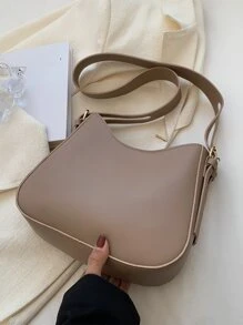 Fashionable Underarm Bag For Women, Minimalist Solid Color, Wide Strap, Bucket Bag, Versatile Zipper Shoulder Crossbody Bag - Khaki - View 8