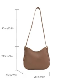 Fashionable Underarm Bag For Women, Minimalist Solid Color, Wide Strap, Bucket Bag, Versatile Zipper Shoulder Crossbody Bag - Khaki - View 10