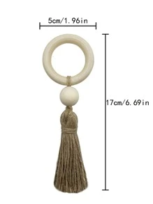 4pcs Bead & Tassel Decor Napkin Ring - Beige - View 3