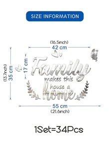 34pcs Heart & Letter Design Mirror Wall Sticker, Decorative Self Adhesive Wall Mirror For Home Decor - Silver - View 3