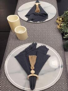 4pcs Bead & Tassel Decor Napkin Ring - Beige - View 5