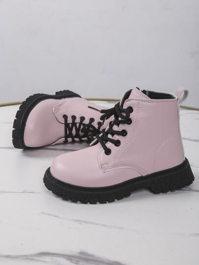 Girls Lace-up Front Zipper Side Combat Boots