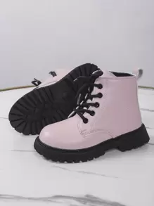 女孩前綁帶側拉鏈馬丁靴 - 粉色 - 查看 2