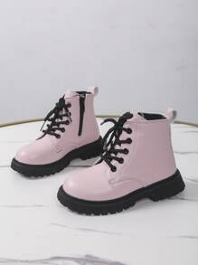 女孩前綁帶側拉鏈馬丁靴 - 粉色 - 查看 4