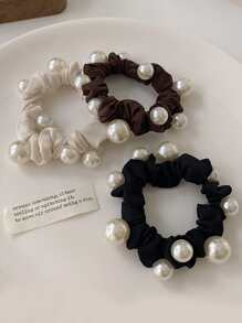 3 cái Faux Pearl Decor Scrunchie - Nhiều màu - Xem 1
