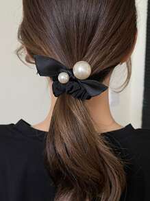 Elegant Faux Pearl Decor Hair Tie - Black - View 1