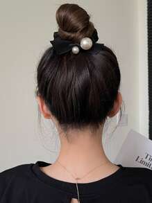Elegant Faux Pearl Decor Hair Tie - Black - View 4