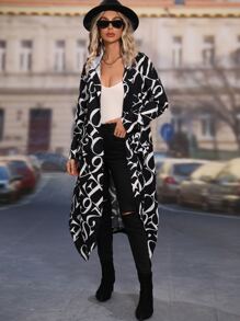 Allover Letter Graphic Hooded Coat - Black and White - View 5