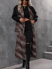 SHEIN LUNE Leopard Print Double Breasted Belted Trench Coat - Multicolor - View 4