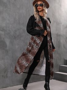 SHEIN LUNE Leopard Print Double Breasted Belted Trench Coat - Multicolor - View 6