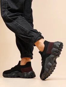 男士針織細節前綁帶運動鞋 - 黑色 - 查看 2