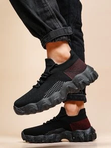 男士針織細節前綁帶運動鞋 - 黑色 - 查看 4