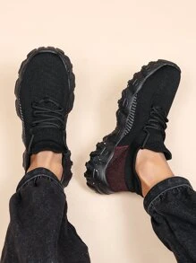 男士針織細節前綁帶運動鞋 - 黑色 - 查看 5