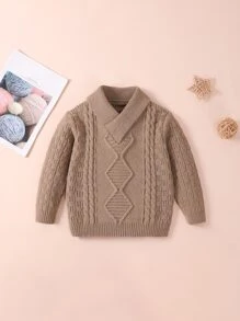 Toddler Boys V Neck Cable Knit Jumper - Camel - View 1