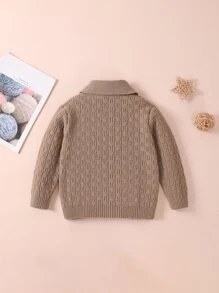Toddler Boys V Neck Cable Knit Jumper - Camel - View 2