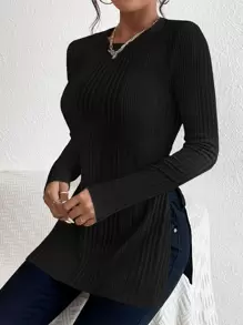 SHEIN Essnce Áo thun nữ Chia màu trơn Giải trí - màu đen - Xem 1