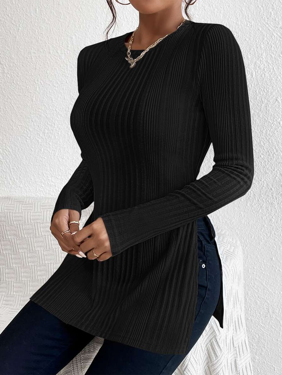 SHEIN Essnce Áo thun nữ Chia màu trơn Giải trí - màu đen - Xem 1