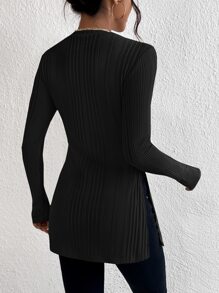 SHEIN Essnce Áo thun nữ Chia màu trơn Giải trí - màu đen - Xem 2