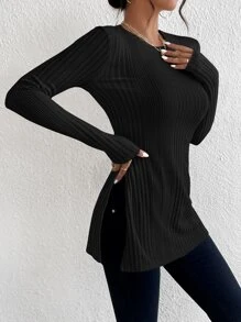 SHEIN Essnce Áo thun nữ Chia màu trơn Giải trí - màu đen - Xem 3