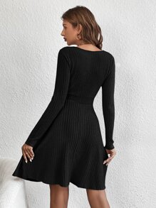 SHEIN Privé Đầm màu trơn Giải trí - màu đen - Xem 2