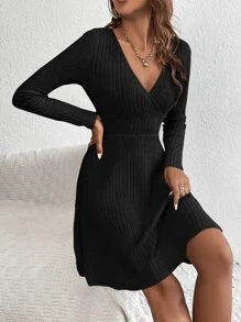 SHEIN Privé Đầm màu trơn Giải trí - màu đen - Xem 5