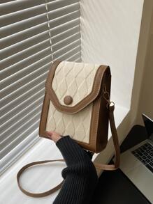 Mini Two Tone Snap Button Square Bag - Beige - View 1