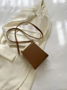 Mini Two Tone Snap Button Square Bag - Beige - View 2