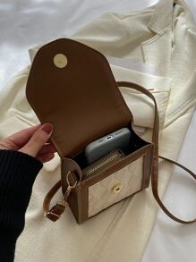 Mini Two Tone Snap Button Square Bag - Beige - View 5