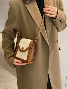 Mini Two Tone Snap Button Square Bag - Beige - View 6