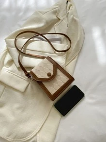 Mini Two Tone Snap Button Square Bag - Beige - View 7