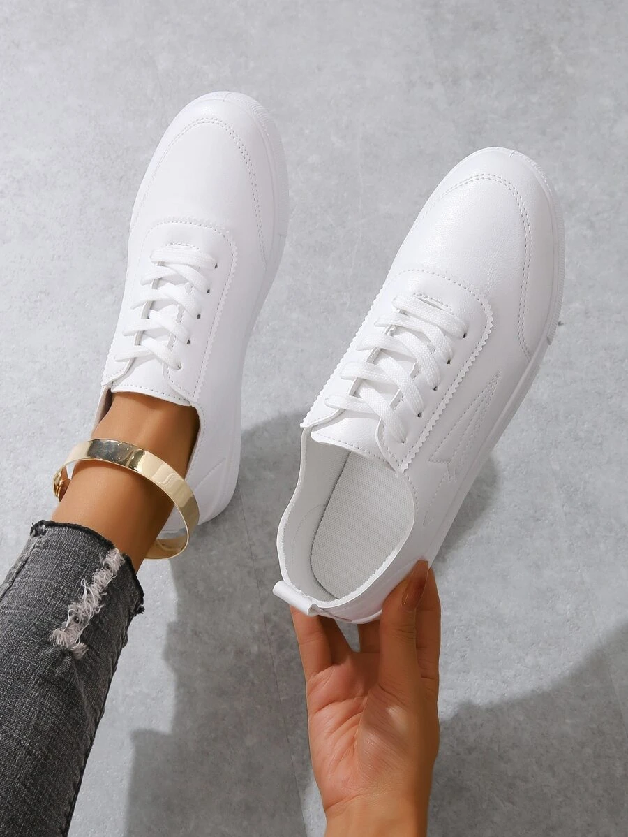 Minimalist Lace Up Front Skate Shoes - White - View 1