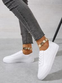 Minimalist Lace Up Front Skate Shoes - White - View 2