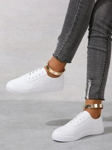 Minimalist Lace Up Front Skate Shoes - White - View 3
