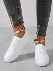 Minimalist Lace Up Front Skate Shoes - White - View 4