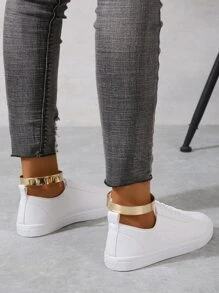 Minimalist Lace Up Front Skate Shoes - White - View 5