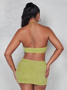 SHEIN ICON Dopamine Dressing Cut Out O-ring Detail Halter Neck Backless Bodycon Dress - Lime Green - View 2
