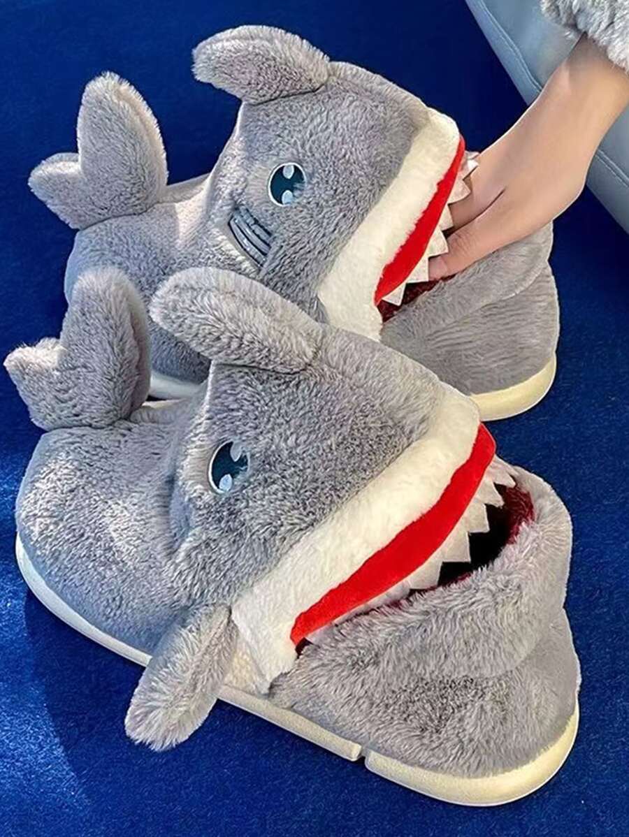 Men Shark Design Novelty Slippers - Grey - View 1