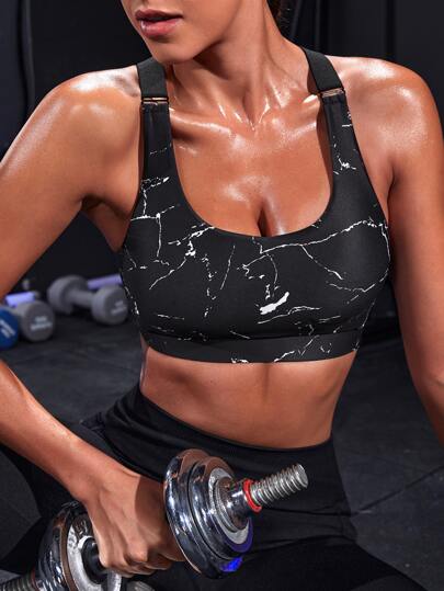 Powerista Marble Print Racer Back Sports BH view 2