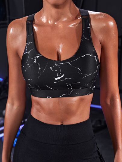 Powerista Marble Print Racer Back Sports BH view 3