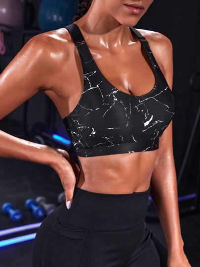 Powerista Marble Print Racer Back Sports BH view 6