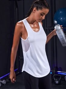 Powerista 纯色罗纹针织运动背心健身背心 - 白色 - 查看 2
