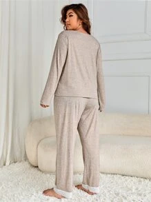 Plus Contrast Lace PJ Set - Apricot - View 2
