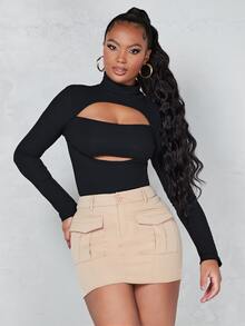 SHEIN BAE Flap Pocket Cargo Skirt - Khaki - View 4